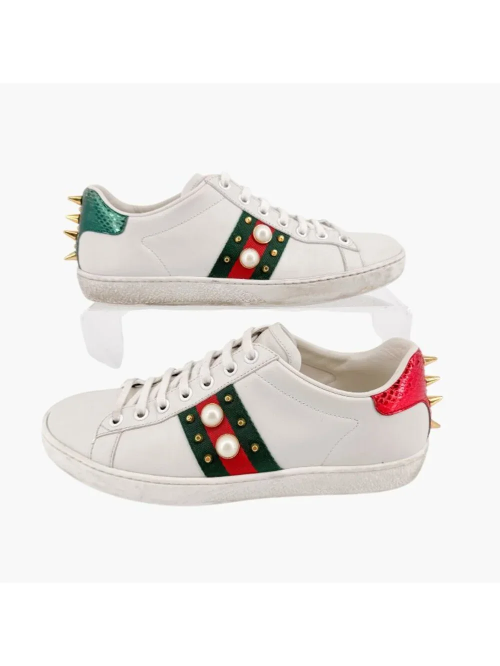 Gucci Ace Pearl Sneakers Size 36.5 US 6.5 White Leather Stud Spike Low Top Shoe
